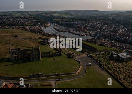 Scarborough , Whitby, Robin Hoods Bay from the Air, Aerial Landscape Drone Photography Foto Stock