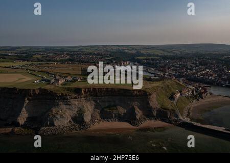 Scarborough , Whitby, Robin Hoods Bay from the Air, Aerial Landscape Drone Photography Foto Stock