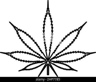 Foglia Cannabis Marijuana canapa contorno icona contorno colore nero vettore illustrazione immagine stile piatto Illustrazione Vettoriale