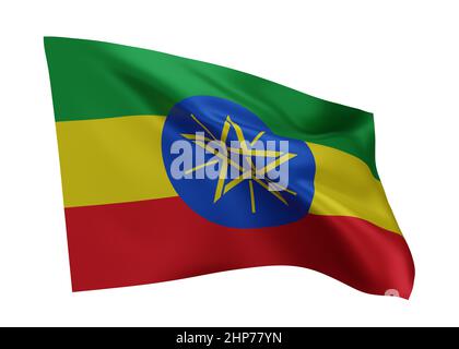 3D bandiera di illustrazione dell'Etiopia. Bandiera etiope ad alta risoluzione isolata su sfondo bianco. 3d rendering Foto Stock