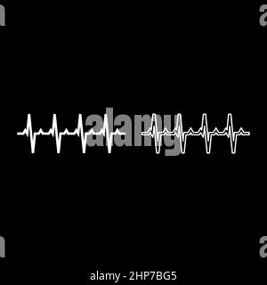 Grafico del polso battito cardiaco cardiogramma ritmo grafico ecg icona ecocardiogramma bianco illustrazione vettoriale a colori Set di immagini in stile piatto Illustrazione Vettoriale