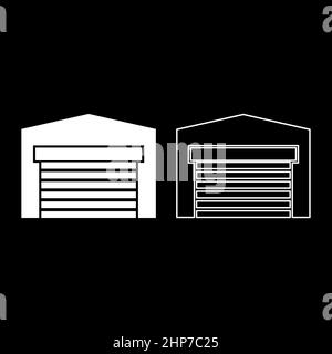 Porta garage per auto Roller shutter hangar magazzino icona bianco colore vettore illustrazione piatta stile immagine set Illustrazione Vettoriale