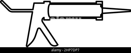 Pistola in silicone adesivo sigillante per colla per cianfrinatura contorno icona contorno nero immagine vettoriale di colore piatto Illustrazione Vettoriale