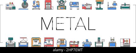 Metal Working Machine Collection Icons Set Vector . Illustrazione Vettoriale