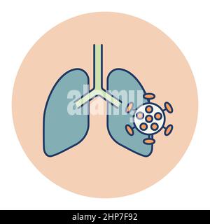 Polmoni umani infettati da virus e batteri icona Illustrazione Vettoriale