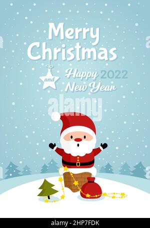 Babbo Natale bloccato nel biglietto di auguri camino Illustrazione Vettoriale