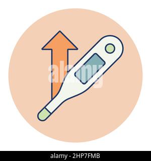 Aumento della temperatura con l'icona del vettore del termometro Illustrazione Vettoriale