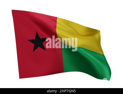 3D bandiera di illustrazione della Guinea Bissau . Bandiera ad alta risoluzione della Guinea Bissau isolata su sfondo bianco. 3d rendering Foto Stock