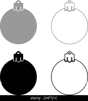 Palla di Capodanno sfera di Natale giocattolo set icona grigio nero colore vettore illustrazione immagine piatta stile pieno contorno linea sottile Illustrazione Vettoriale