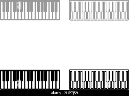 Pianino music keys sintetizzatore avorio set icona grigio nero colore vettore illustrazione immagine flat style solido riempimento contorno linea sottile Illustrazione Vettoriale