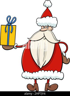 Personaggio Cartoon Babbo Natale con regalo di Natale Illustrazione Vettoriale