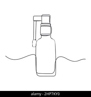 Vettore astratto continuo una singola semplice linea disegno icona di spray medicina in schizzo di silhouette. Illustrazione Vettoriale