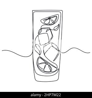 Vettoriale astratto continuo un'unica semplice icona di disegno linea di menta calce ghiaccio cocktail in schizzo di silhouette. Illustrazione Vettoriale