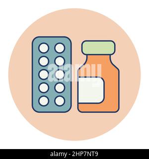 Vaso di medicina e pillole striscia vettore icona Illustrazione Vettoriale