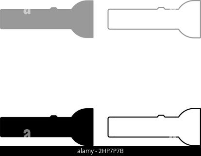 Torcia Flashlight dispositivo di illuminazione Imposta icona grigio nero colore vettore illustrazione immagine piano stile pieno contorno linea sottile Illustrazione Vettoriale