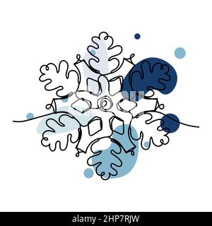 Vettoriale astratto continuo un'unica semplice icona di disegno linea di fiocco di neve decorazione di natale in schizzo di silhouette. Perfetto per biglietti d'auguri Illustrazione Vettoriale
