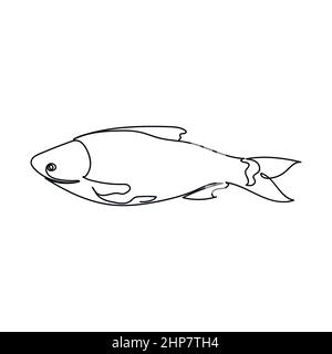 Vettoriale astratto continuo un'unica semplice icona di disegno di linea di pesce fresco crudo in schizzo di silhouette. Illustrazione Vettoriale