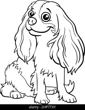 Cartoon Cavalier King Charles Spaniel purebred cane colorare pagina libro Illustrazione Vettoriale
