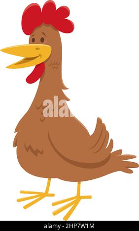 divertente pollo o gallina fattoria uccello carattere fumetto animale Illustrazione Vettoriale