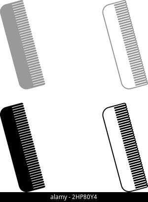 Comb Set icona grigio nero colore immagine vettoriale stile piatto pieno contorno linea sottile Illustrazione Vettoriale