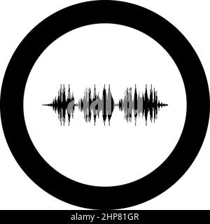 Audio onda sonora tecnologia equalizzatore digitale musica oscillante icona circolare colore nero illustrazione vettoriale immagine contorno pieno stile Illustrazione Vettoriale