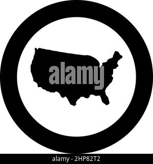 Mappa dell'America United ha dichiarato USA icona in cerchio rotondo colore nero vettore immagine immagine contorno pieno stile Illustrazione Vettoriale