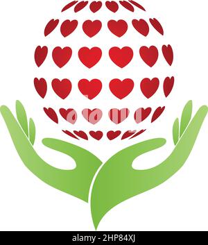 Mani, aiutante, cuore, amore, caregiver, logo Illustrazione Vettoriale