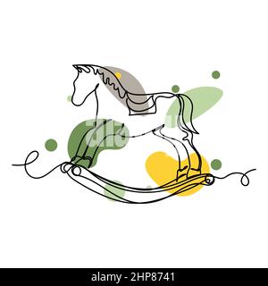 Vettoriale astratto continuo un'unica semplice icona di disegno di linea di cavallo dondolo in schizzo di silhouette. Perfetto per biglietti d'auguri Illustrazione Vettoriale
