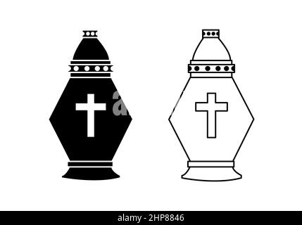 Candela cemetery, lanterna del giorno di tutti i Santi - illustrazione vettoriale. Disegno di contorno e di silhouette Illustrazione Vettoriale