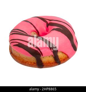 Grande ciambella rosa con cioccolato isolato su sfondo bianco Foto Stock