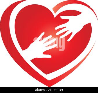 Mani, aiutante, cuore, amore, caregiver, logo Illustrazione Vettoriale