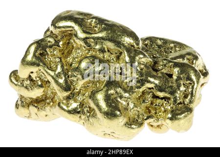 Nocciolo d'oro nativo da 7,2 grammi da Atlin, British Columbia, Canada isolato su sfondo bianco Foto Stock