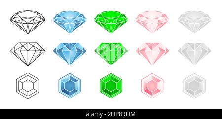 set di pietre diamantate con disegno vettoriale a tre modelli e quattro colori. applicabile per gioielleria, simbolo o icona gioiello. Illustrazione Vettoriale