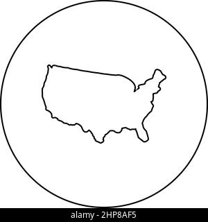 Map of America United ha dichiarato USA icona in cerchio rotondo colore nero vettore illustrazione immagine contorno linea sottile stile Illustrazione Vettoriale