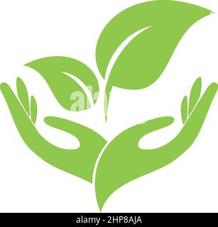 Mani, foglie, pianta, benessere, naturopata, giardiniere, logo Illustrazione Vettoriale