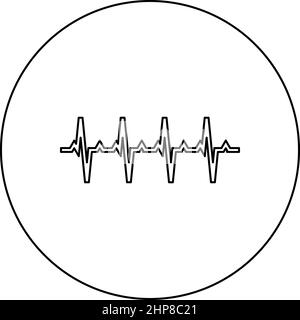 Grafico del polso battito cardiaco cardiogramma ritmo grafico ecg icona ecocardiogramma circolare immagine vettoriale di colore nero contorno linea di contorno sottile stile Illustrazione Vettoriale