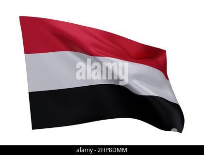 3D bandiera di illustrazione dello Yemen. Bandiera yemenita ad alta risoluzione isolata su sfondo bianco. 3d rendering Foto Stock