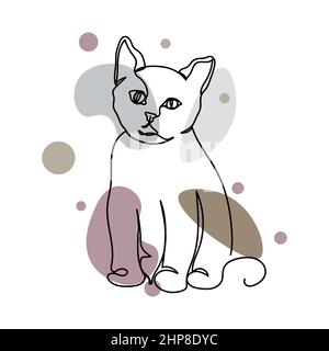 Vettoriale astratto continuo una singola semplice icona di disegno linea di animale cute gattino in schizzo di silhouette. Perfetto per biglietti d'auguri Illustrazione Vettoriale