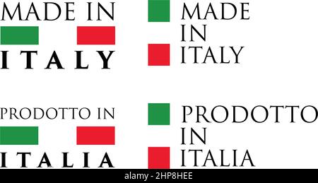 Semplice Made in Italy / Prodotto in Italia (italiano) etichetta. Il testo con i colori nazionali disposti orizzontali e verticali. Illustrazione Vettoriale