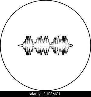 Suono onda audio digitale equalizzatore tecnologia musica oscillante icona circolare nero colore grafico vettoriale immagine contorno linea sottile stile Illustrazione Vettoriale