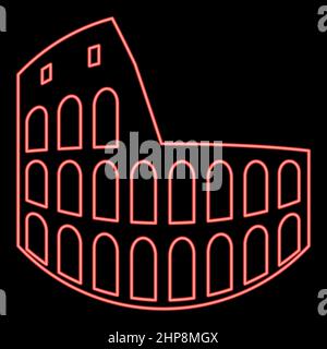 Colore rosso neon coliseum immagine vettoriale stile piatto Illustrazione Vettoriale