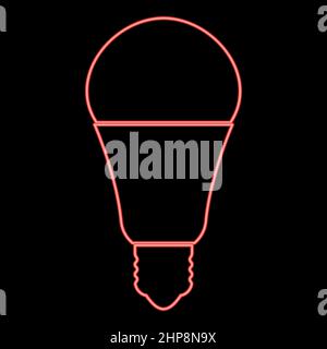 Lampadina al neon LED rossa a colori vettoriali immagine stile piatto Illustrazione Vettoriale