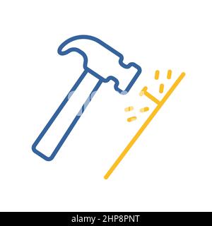 Martello e chiodi vettore isolato piatto icona Illustrazione Vettoriale