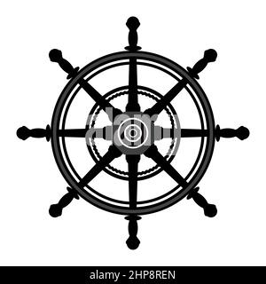 Icona del timone di controllo isolata su sfondo bianco. Informazioni sul volante della nave. Design nautico. Logo della barca Illustrazione Vettoriale