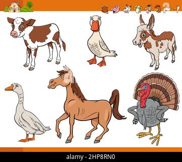 cartoon fattoria animali divertente caratteri set Illustrazione Vettoriale