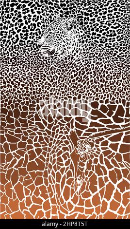 Leopardo e giraffa nero e sfondo braun Illustrazione Vettoriale