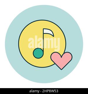 Icona della nota musicale, icona della musica con il segno del cuore Illustrazione Vettoriale