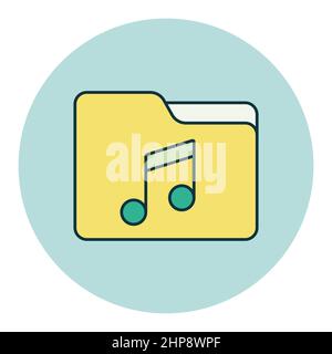 Cartella di file con l'icona del vettore di note musicali Illustrazione Vettoriale