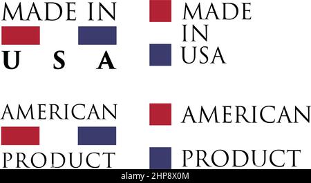 Semplice Made in USA / American etichetta di prodotto. Il testo con i colori nazionali disposti orizzontali e verticali. Illustrazione Vettoriale
