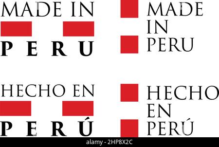 Semplice realizzato in Perù / hecho en (peruviano traduzione in spagnolo) etichetta. Il testo con i colori nazionali disposti orizzontali e verticali. Illustrazione Vettoriale